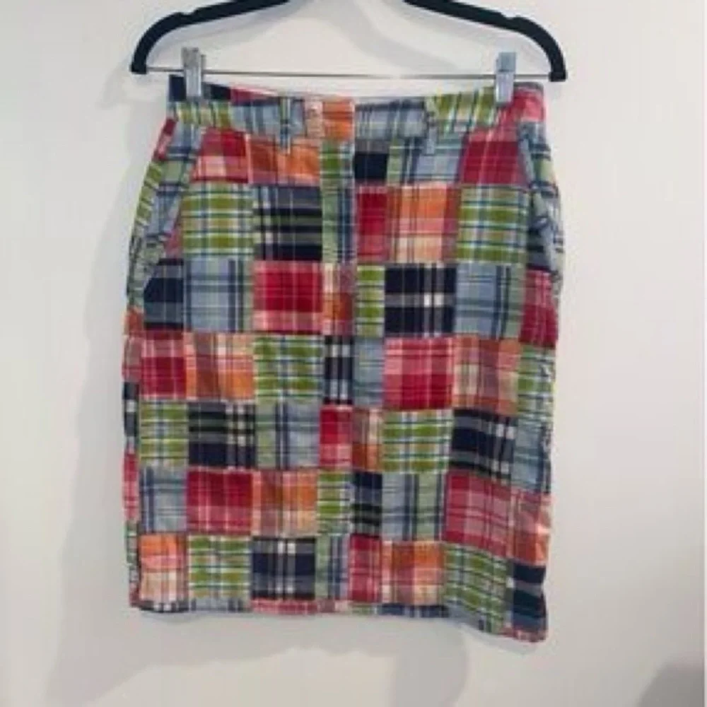 L.L.Bean Favorite Fit Patchwork Madras Plaid Skirt Multicolor Cotton Size 4 - Picture 2 of 12
